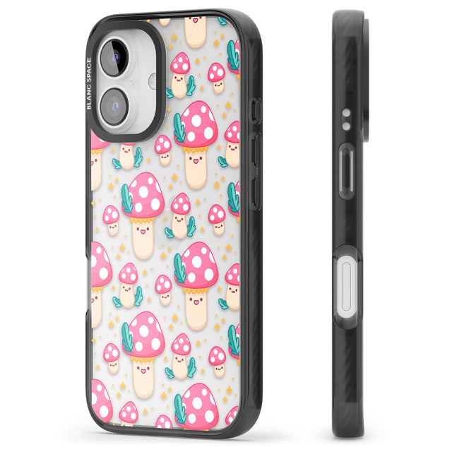 iPhone 16 Pro Max Cute Mushrooms Pattern Black Impact Phone Case