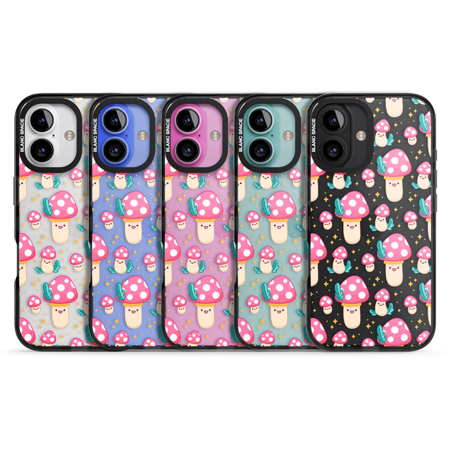 iPhone 16 Pro Max Cute Mushrooms Pattern Black Impact Phone Case