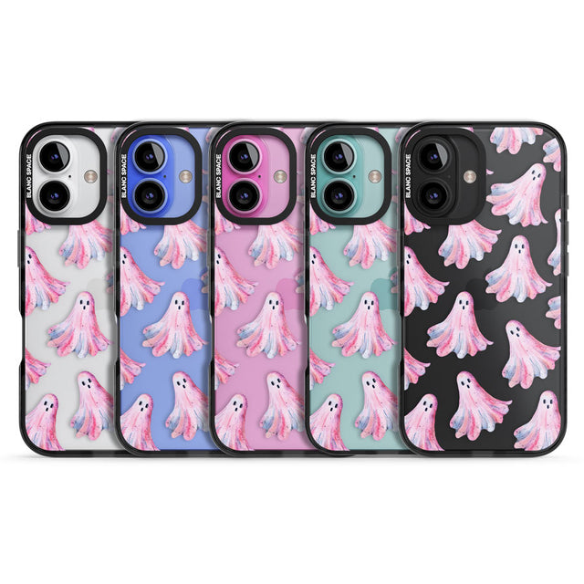 Pink Ghosts Black Impact Phone Case for iPhone 16, iPhone 16 Plus