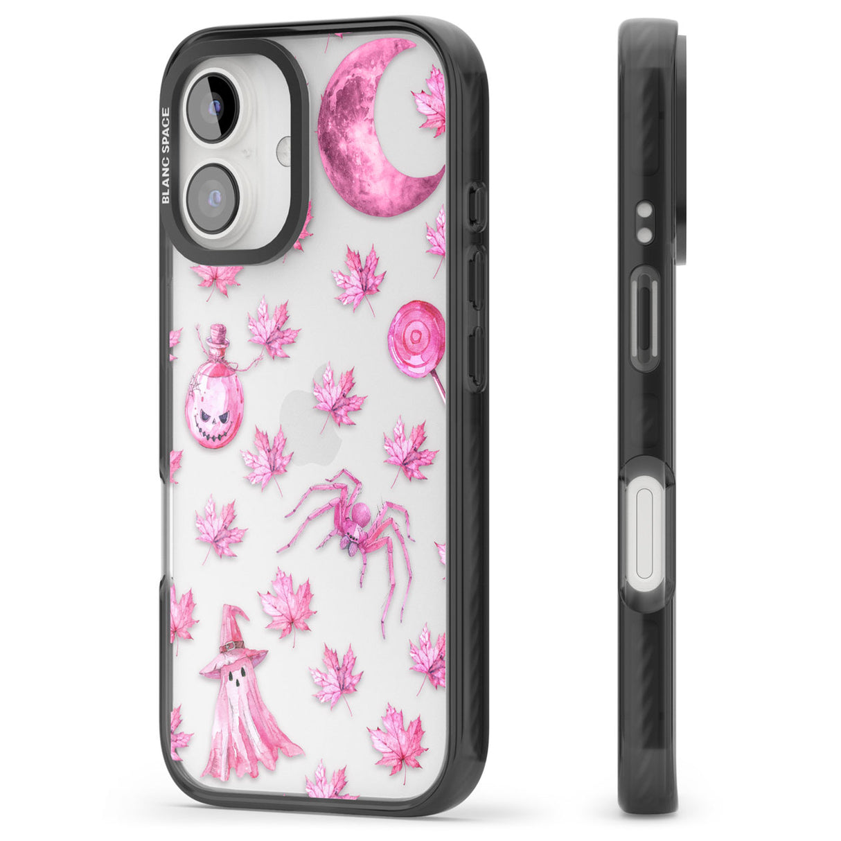 Pink Moon & Maple Black Impact Phone Case for iPhone 16, iPhone 16 Plus