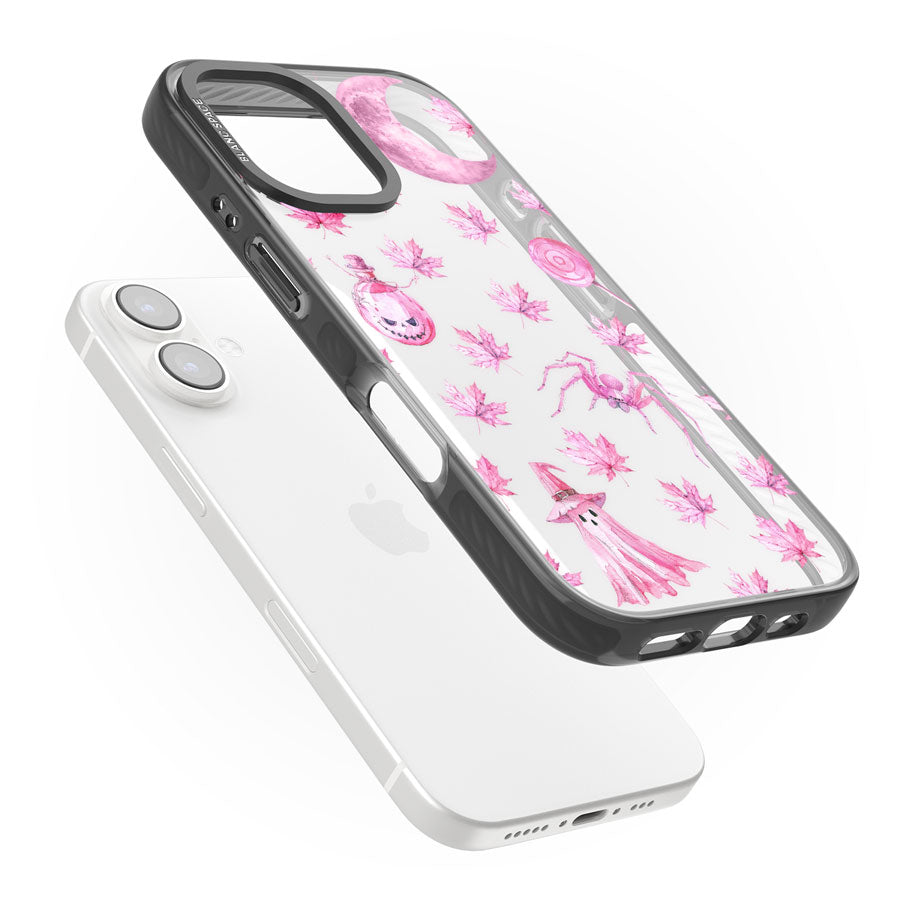 Pink Moon & Maple Black Impact Phone Case for iPhone 16, iPhone 16 Plus