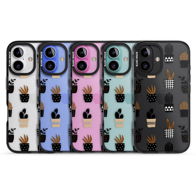 iPhone 16 Pro Max Large Mixed Plants Pattern - Clear Black Impact Phone Case