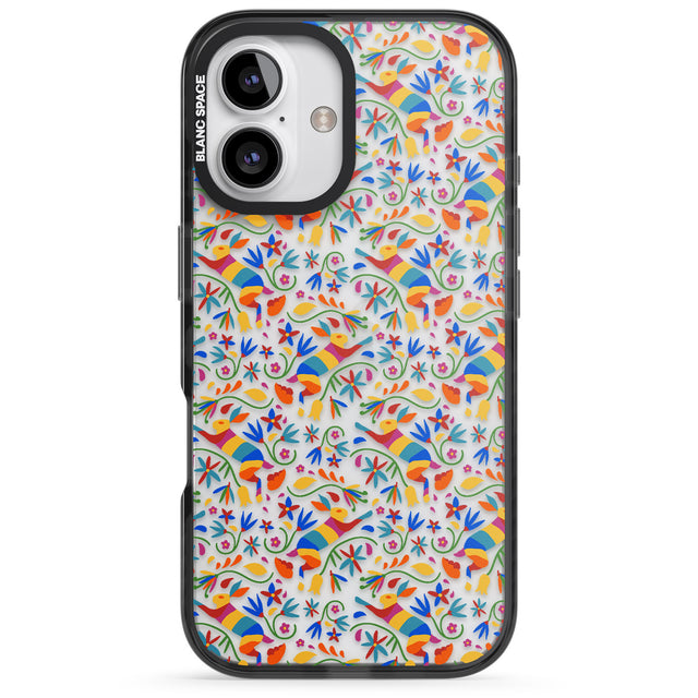 iPhone 16 Pro Max Floral Rabbit Pattern in Rainbow Black Impact Phone Case