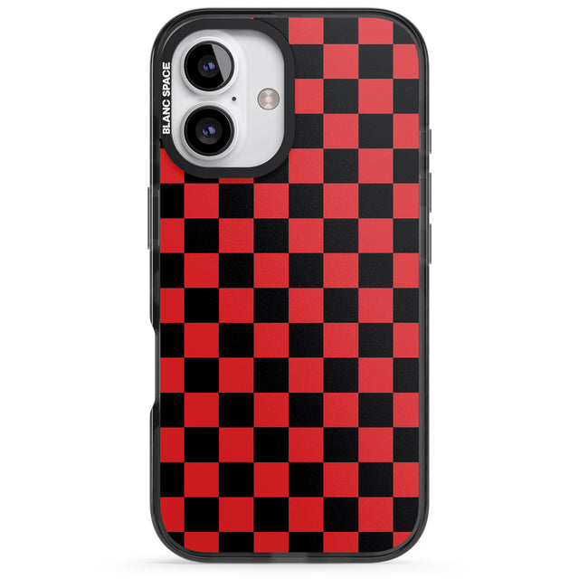 iPhone 16 Pro Max Red Black Checkered Black Impact Phone Case