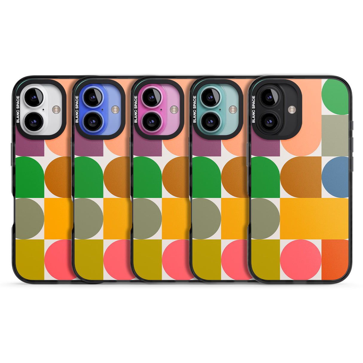 iPhone 16 Pro Max Abstract Retro Shapes: Rainbow Mix Black Impact Phone Case