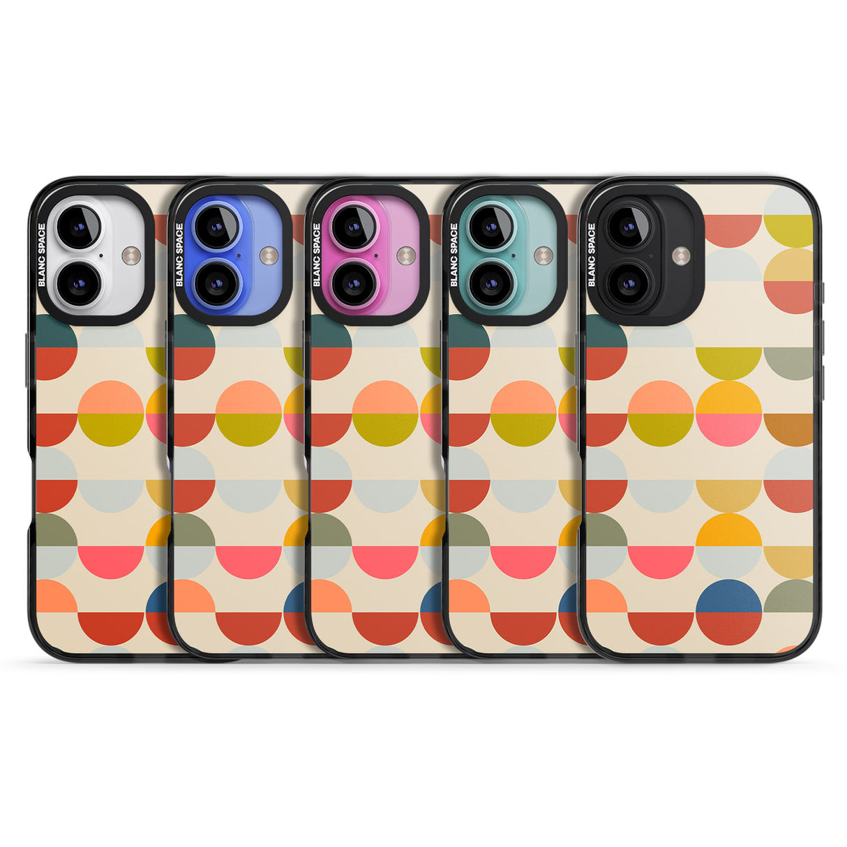 iPhone 16 Pro Max Abstract Retro Shapes: Colourful Circles Black Impact Phone Case