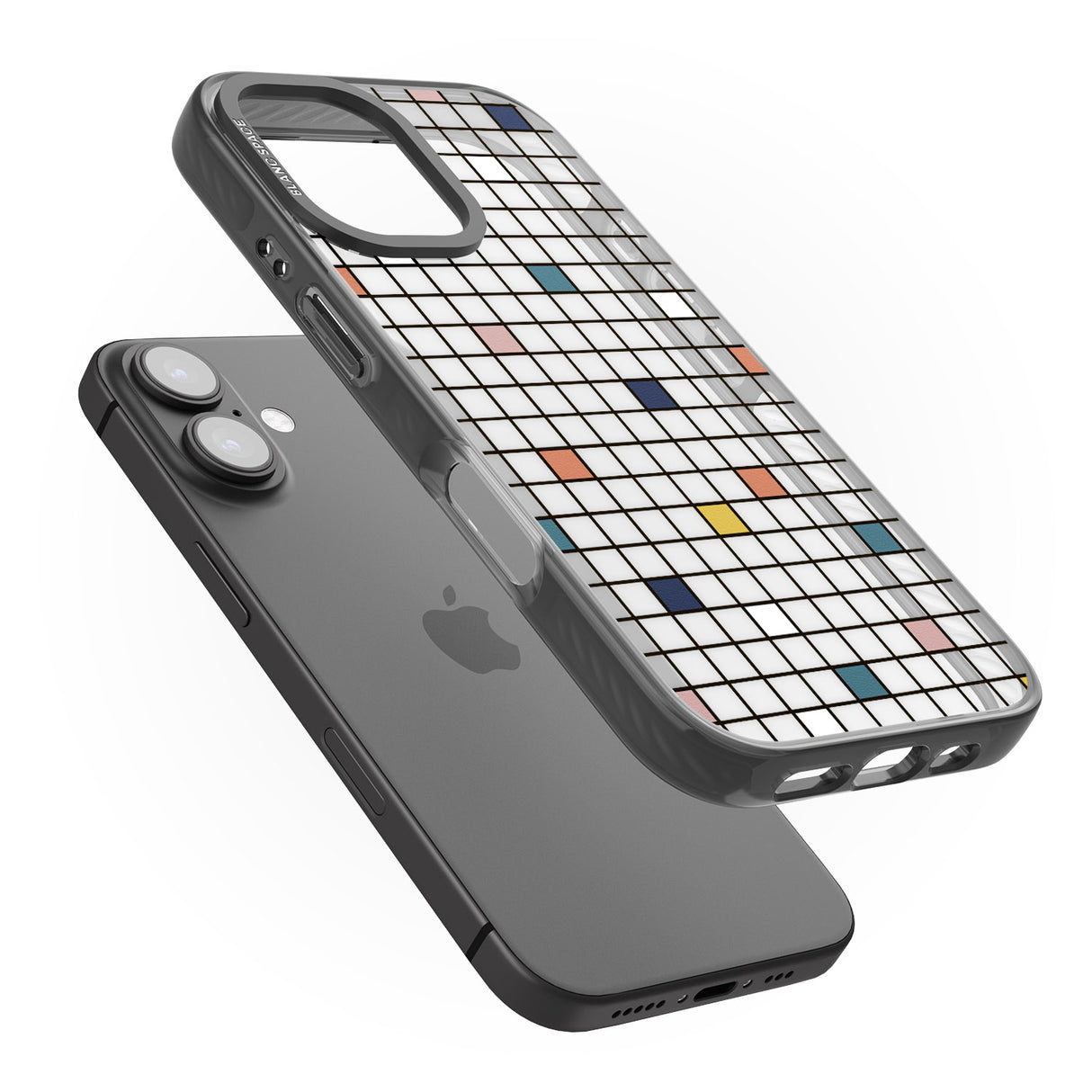 iPhone 16 Pro Max Earthtone Clear Geometric Grid Black Impact Phone Case