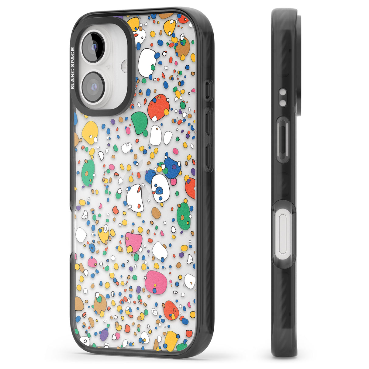 iPhone 16 Pro Max Colourful Confetti Pebbles Black Impact Phone Case