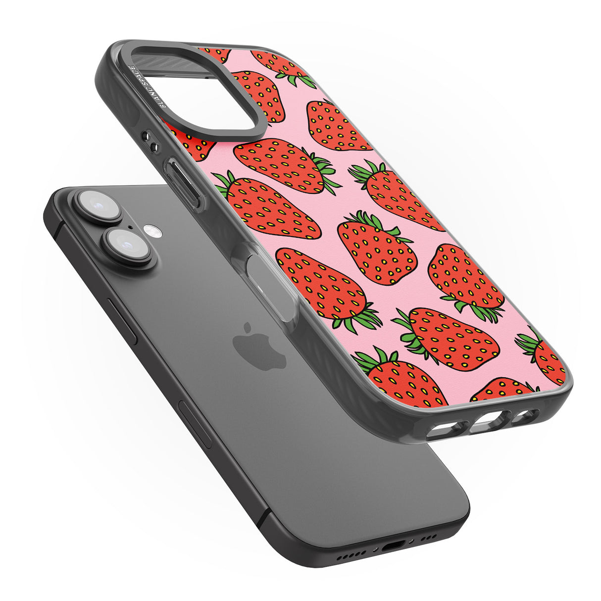 iPhone 16 Pro Max Strawberry Pattern (Pink) Black Impact Phone Case