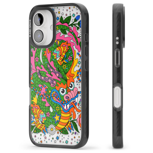 iPhone 16 Pro Max Psychedelic Jungle Dragon Black Impact Phone Case