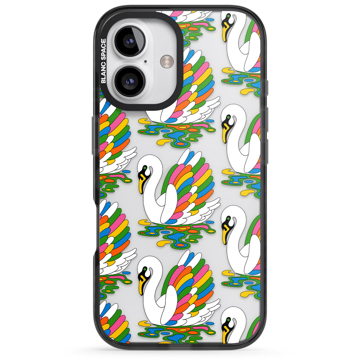 iPhone 16 Pro Max Colourful Swan Pattern Black Impact Phone Case