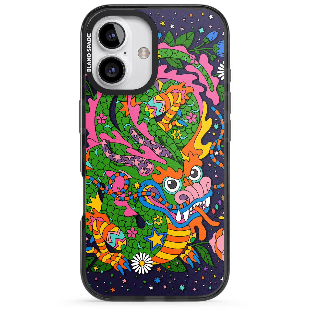 iPhone 16 Pro Max Psychedelic Jungle Dragon (Purple) Black Impact Phone Case