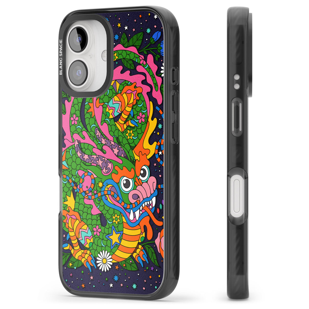 iPhone 16 Pro Max Psychedelic Jungle Dragon (Purple) Black Impact Phone Case