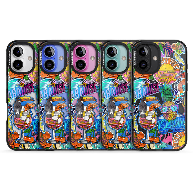 iPhone 16 Pro Max Tropical Vibes Collage Black Impact Phone Case