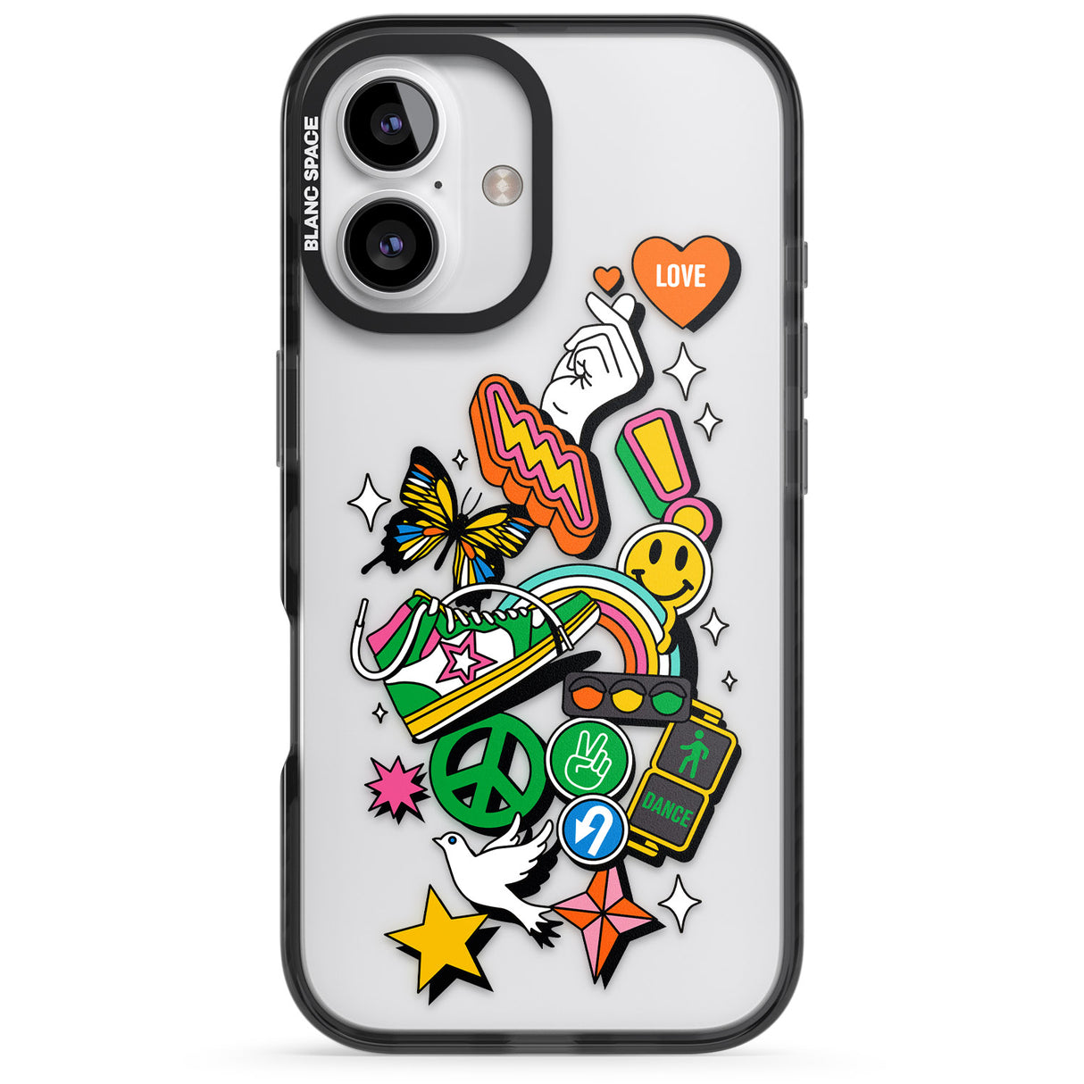 iPhone 16 Pro Max Nostalgic Sticker Collage Black Impact Phone Case