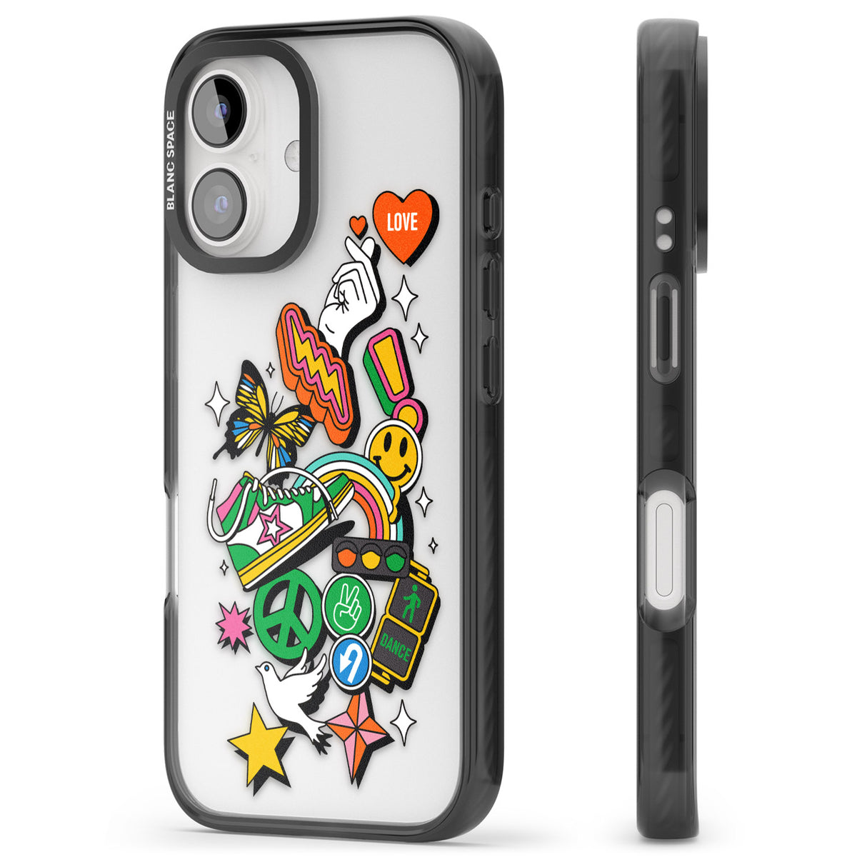 iPhone 16 Pro Max Nostalgic Sticker Collage Black Impact Phone Case