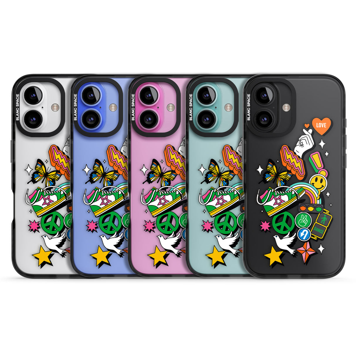 iPhone 16 Pro Max Nostalgic Sticker Collage Black Impact Phone Case