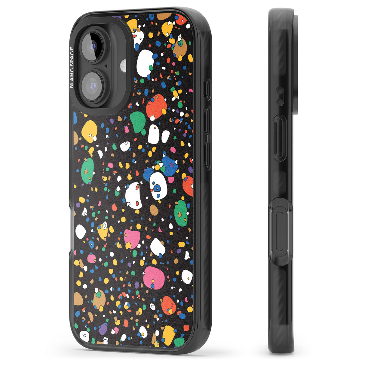 iPhone 16 Pro Max Colourful Confetti Pebbles (Black) Black Impact Phone Case