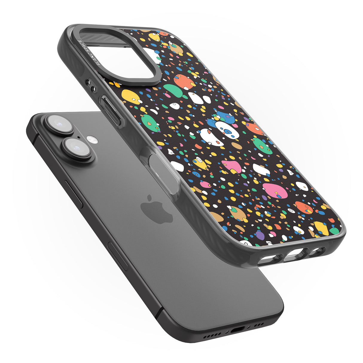 iPhone 16 Pro Max Colourful Confetti Pebbles (Black) Black Impact Phone Case