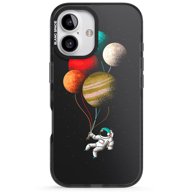 iPhone 16 Pro Max Astronaut Balloon Planets Black Impact Phone Case