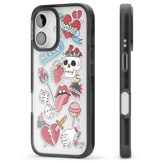 iPhone 16 Pro Max Skull & Flowers Sticker Black Impact Phone Case