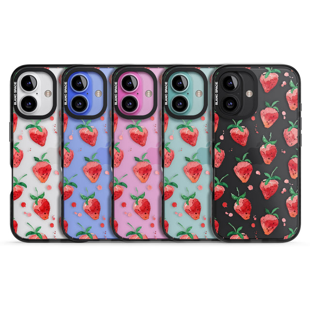 iPhone 16 Pro Max Strawberry Watercolour Black Impact Phone Case