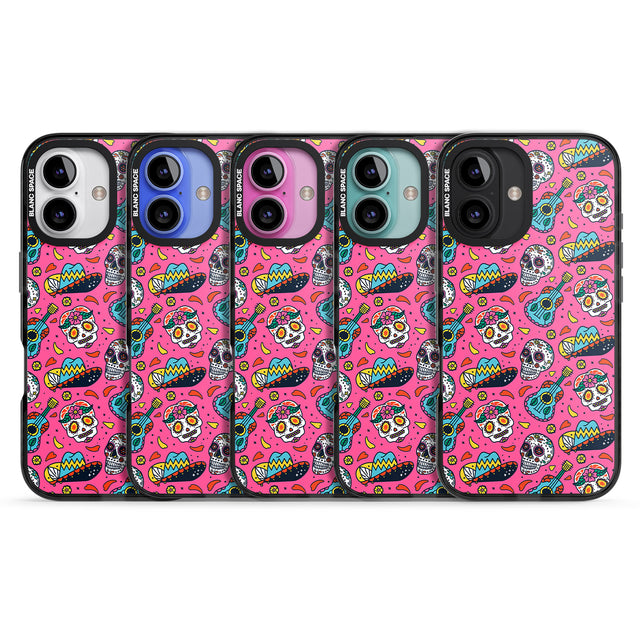 iPhone 16 Pro Max Pink Day of The Dead Pattern Black Impact Phone Case