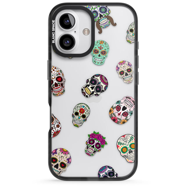 iPhone 16 Pro Max Mixed Sugar Skull Pattern Black Impact Phone Case