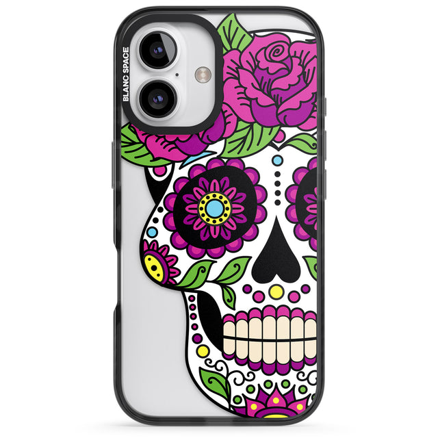 iPhone 16 Pro Max Purple Floral Sugar Skull Black Impact Phone Case