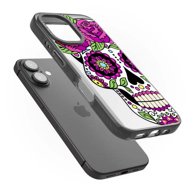 iPhone 16 Pro Max Purple Floral Sugar Skull Black Impact Phone Case