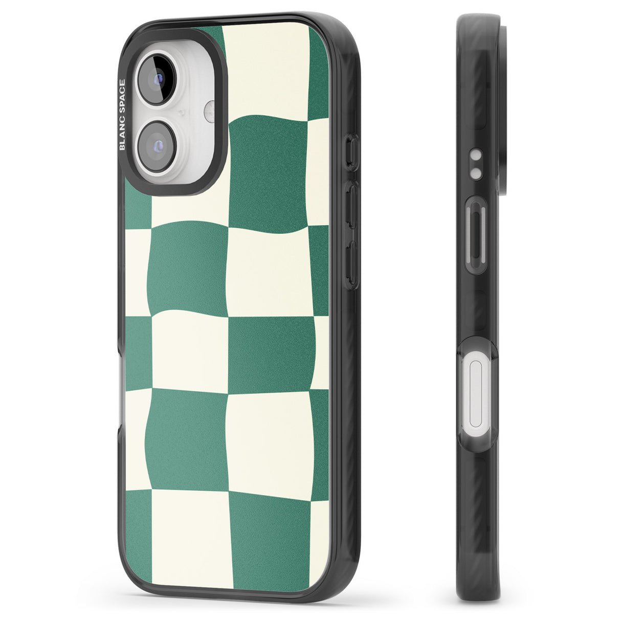 iPhone 16 Pro Max Green & Cream Wavy Check Black Impact Phone Case + Magsafe