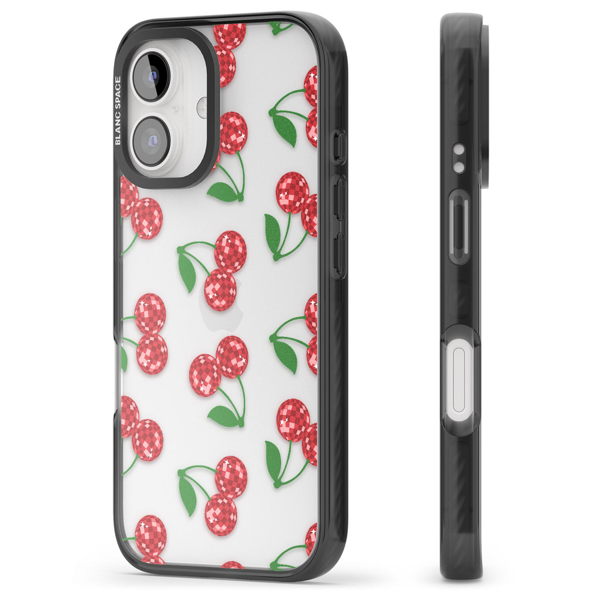 iPhone 16 Pro Max Disco Cherry Pattern Black Impact Phone Case + Magsafe