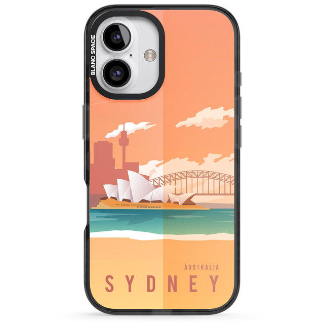 iPhone 16 Pro Max Vintage Travel Poster Sydney Black Impact Phone Case