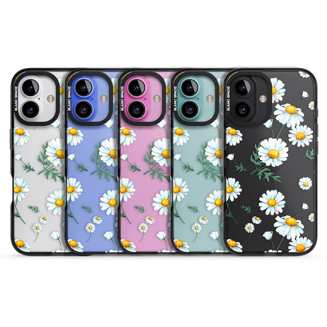 iPhone 16 Pro Max Vintage Painted Daisies Black Impact Phone Case + Magsafe