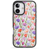 iPhone 16 Pro Max Red, Pink & Purple Flowers Black Impact Phone Case + Magsafe