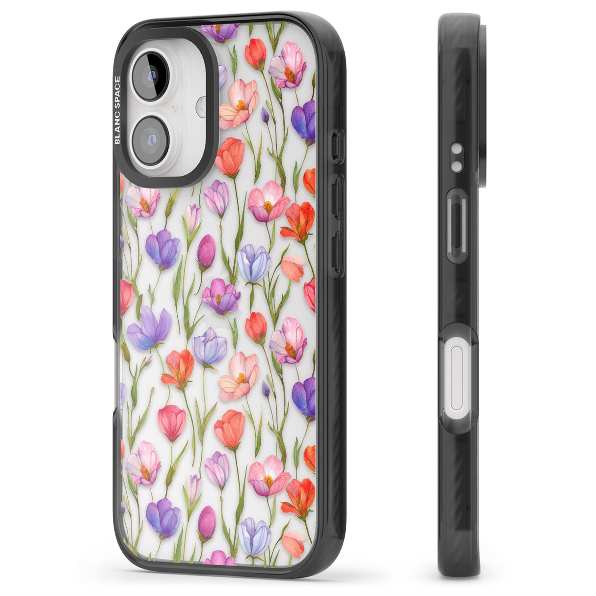 iPhone 16 Pro Max Red, Pink & Purple Flowers Black Impact Phone Case + Magsafe