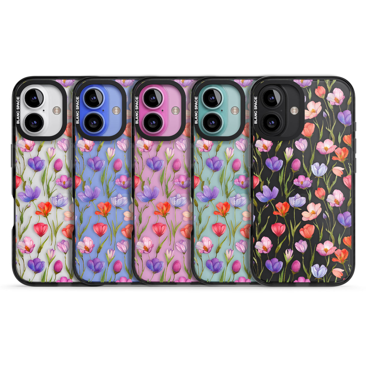 iPhone 16 Pro Max Red, Pink & Purple Flowers Black Impact Phone Case + Magsafe