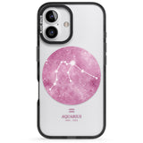 iPhone 16 Pro Max Aquarius Zodiac Transparent Design - Pink Black Impact Phone Case