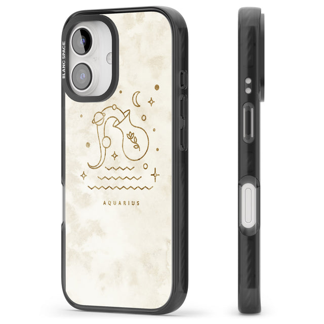 iPhone 16 Pro Max Aquarius Emblem - Solid Gold Marbled Design Black Impact Phone Case