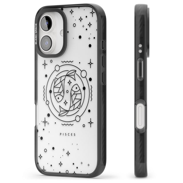 iPhone 16 Pro Max Pisces Emblem - Transparent Design Black Impact Phone Case