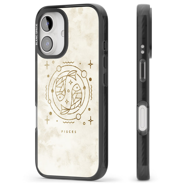 iPhone 16 Pro Max Pisces Emblem - Solid Gold Marbled Design Black Impact Phone Case