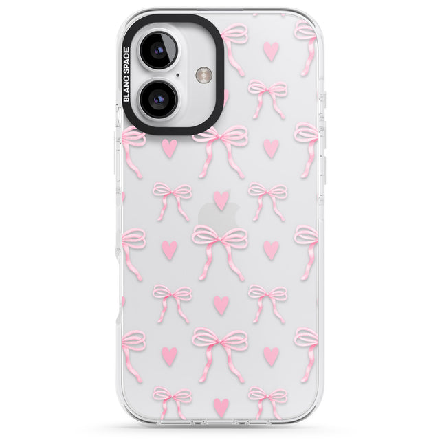 iPhone 16 Pink Bows & Hearts Clear Impact Phone Case