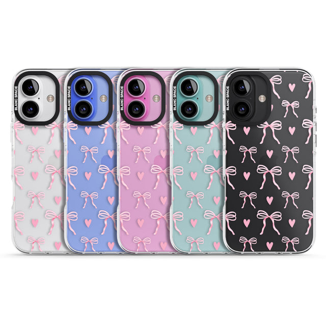 iPhone 16 Pink Bows & Hearts Clear Impact Phone Case