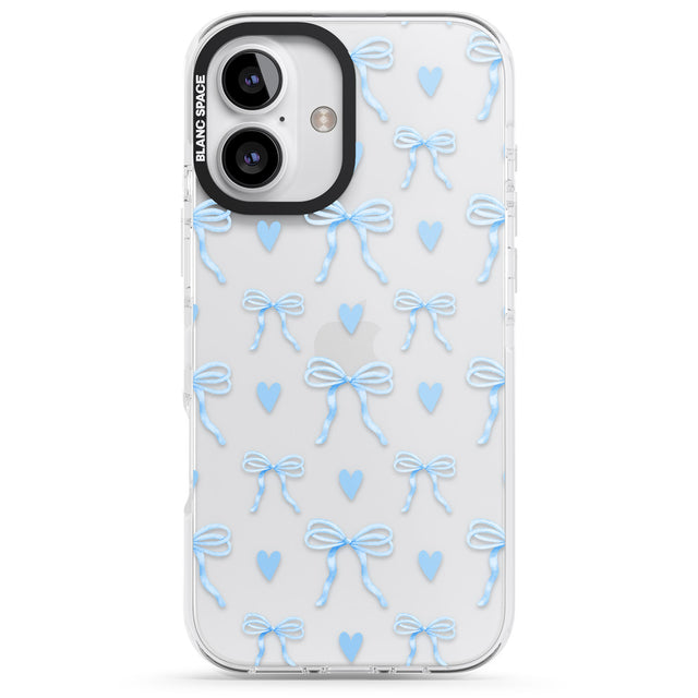 iPhone 16 Blue Bows & Hearts Clear Impact Phone Case