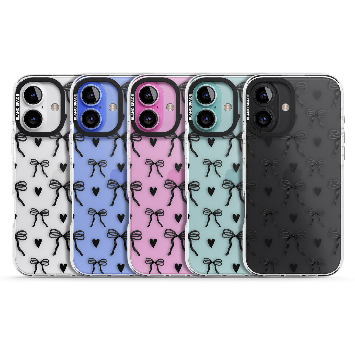 iPhone 16 Black Bows & Hearts Clear Impact Phone Case