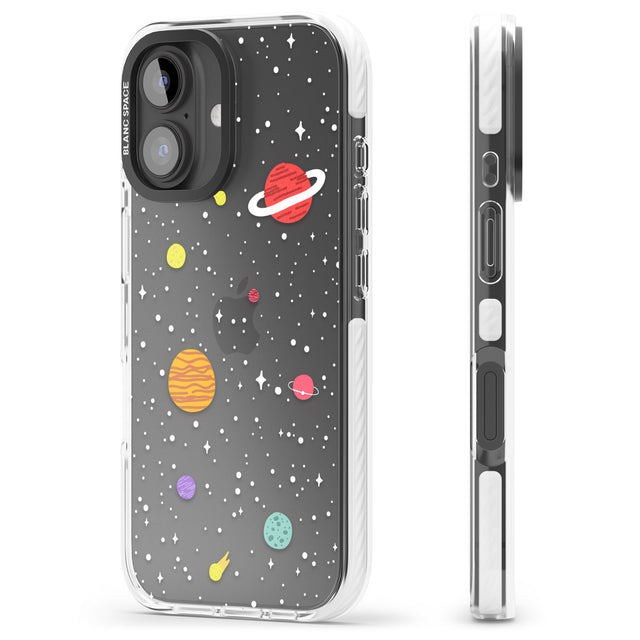 iPhone 16 Pro Max Cute Cartoon Planets (Clear) Black Impact Phone Case