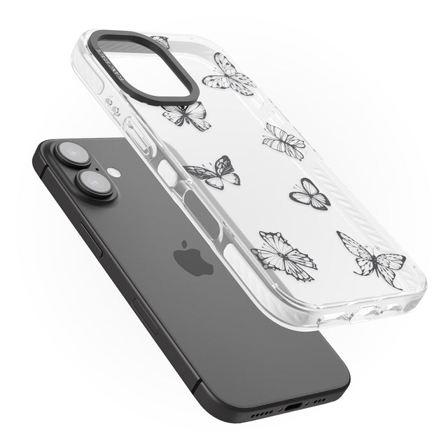 iPhone 16 Pro Max Grey Butterfly Line Pattern Black Impact Phone Case