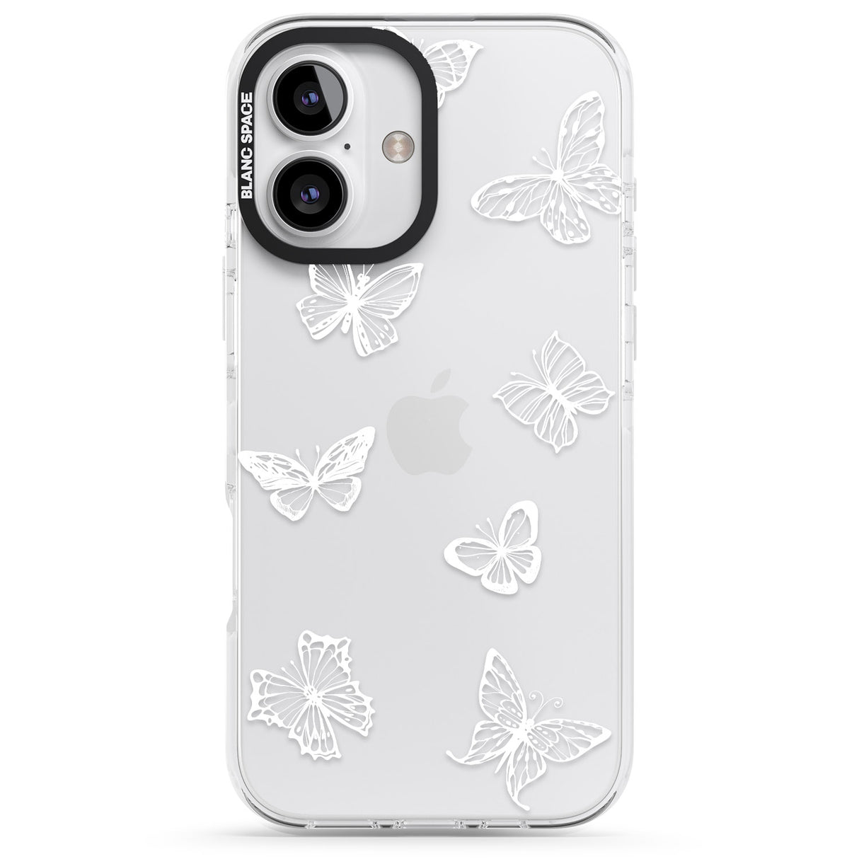 iPhone 16 Pro Max White Butterfly Line Pattern Black Impact Phone Case