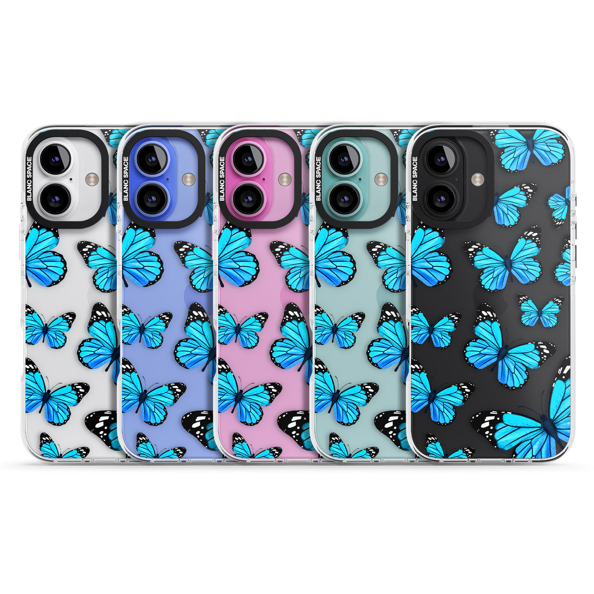 iPhone 16 Pro Max Blue Butterflies Black Impact Phone Case