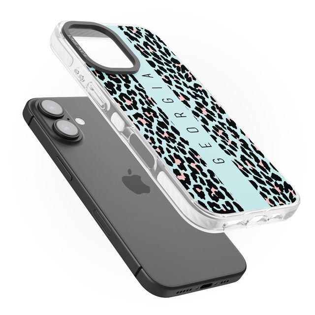 iPhone 16 Pro Max Personalised Blue Leopard Spots Black Impact Phone Case